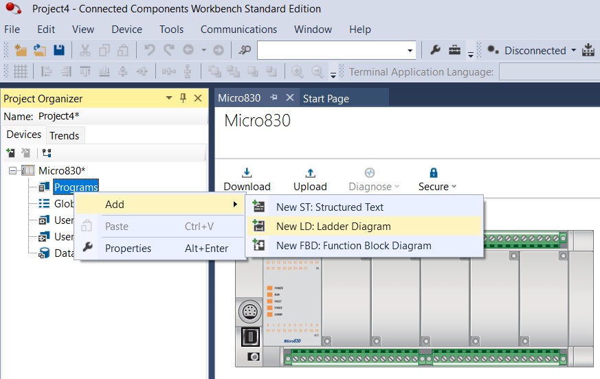 how to make program in Connected Components Workbench